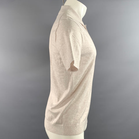 THEORY Size S Cream Grey Heather Viscose Blend Spread Collar Polo