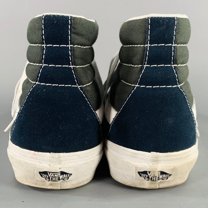 VANS Size 10 Sk8-Hi Green Navy Color Block Canvas High Top Sneakers