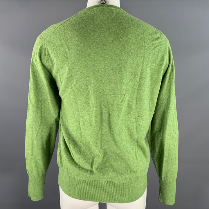 TURNBULL & ASSER Size L Green Knitted Cashmere Crew-Neck Sweater