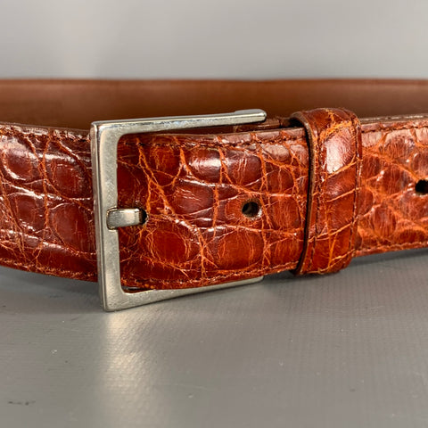 LONGHI Size 36 Brown Cognac Crocodile Belt