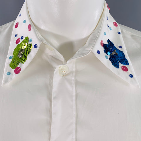 MARNI Size XS White Sequined Cotton Oversized Long Sleeve Shirt