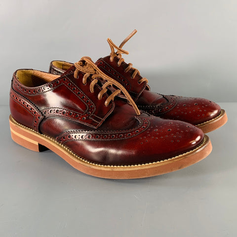 DOUCAL'S Size 8.5 Burgundy Perforated Leather Wingtip Lace-Up Shoes