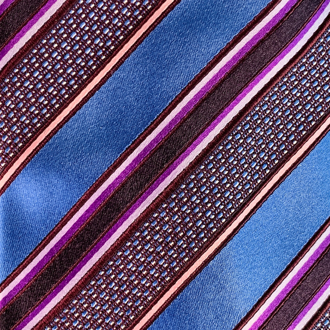 ERMENEGILDO ZEGNA Blue Purple Diagonal Stripe Silk Tie