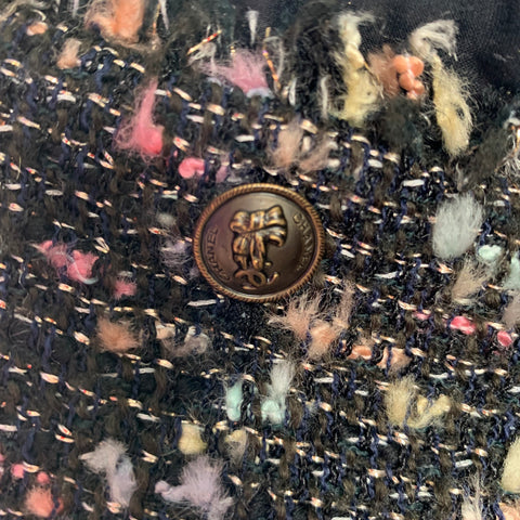 CHANEL Size 4 Black Multi-Color Wool Blend Open Front Jacket