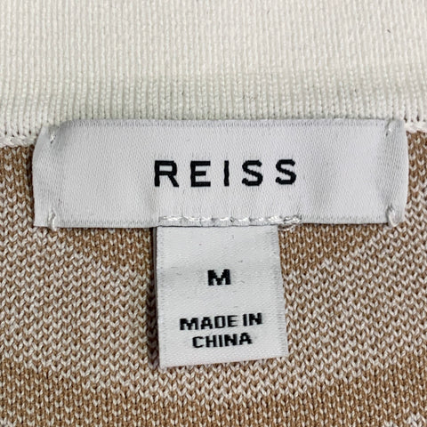 REISS Size M Maycross White Tan Abstract Viscose Blend Zip Up Polo