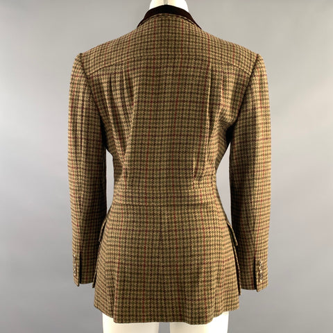 RALPH LAUREN Size 8 Tan Burgundy Wool Houndstooth Jacket