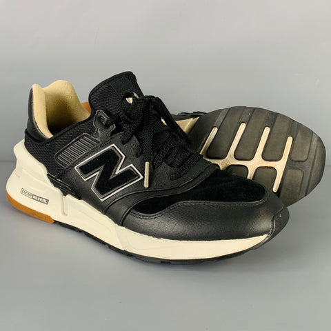 NEW BALANCE Size 8 Black White Saffiano Leather Suede Athletic Sneakers