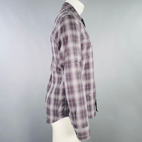 ROBERT GELLER Size S Grey Charcoal Plaid Cotton Spread Collar Long Sleeve Shirt