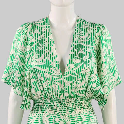 MAJE Size 2 Green Beige Viscose Blend Floral V-Neck Maxi Dress