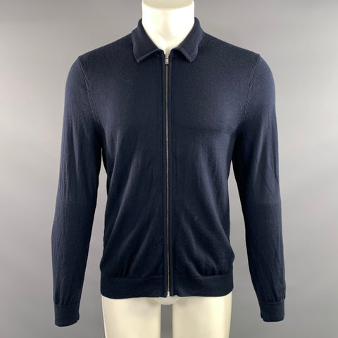 THEORY Size M Navy Knit Merino Wool Blend Full Zip Sweater