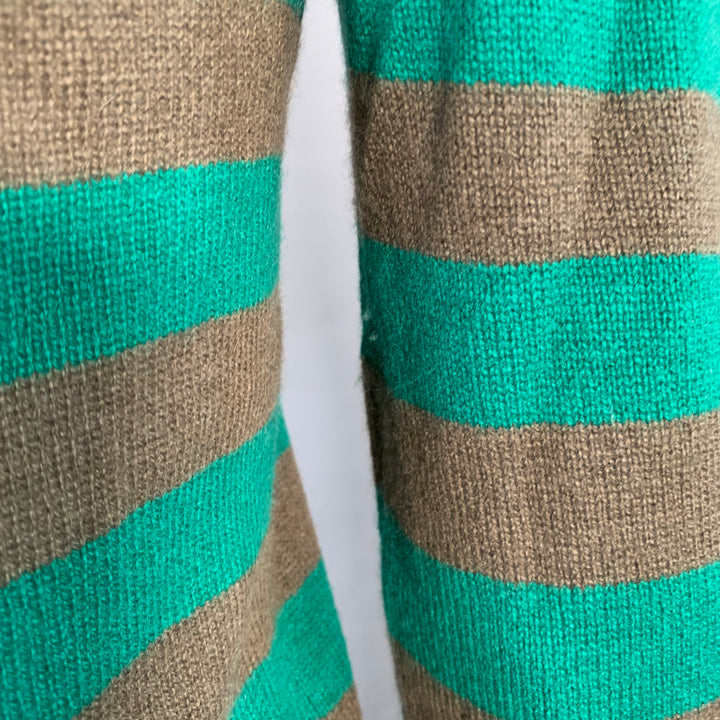 BURBERRY BRIT Size M Green Brown Stripe Cashmere V-Neck Pullover