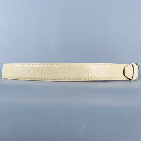 GUCCI Size 36 Beige Silver Leather Belt