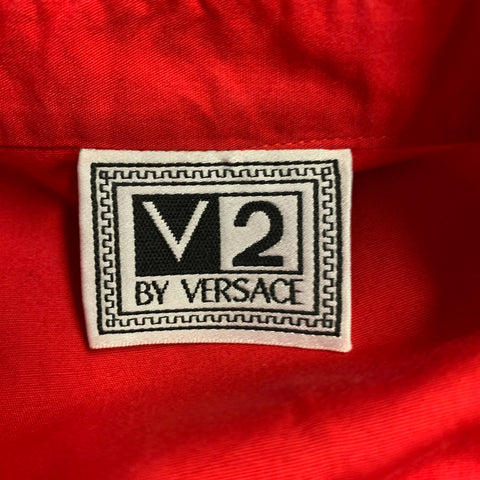 V2 by VERSACE Vintage Size M Red Cotton Nehru Collar Long Sleeve Shirt