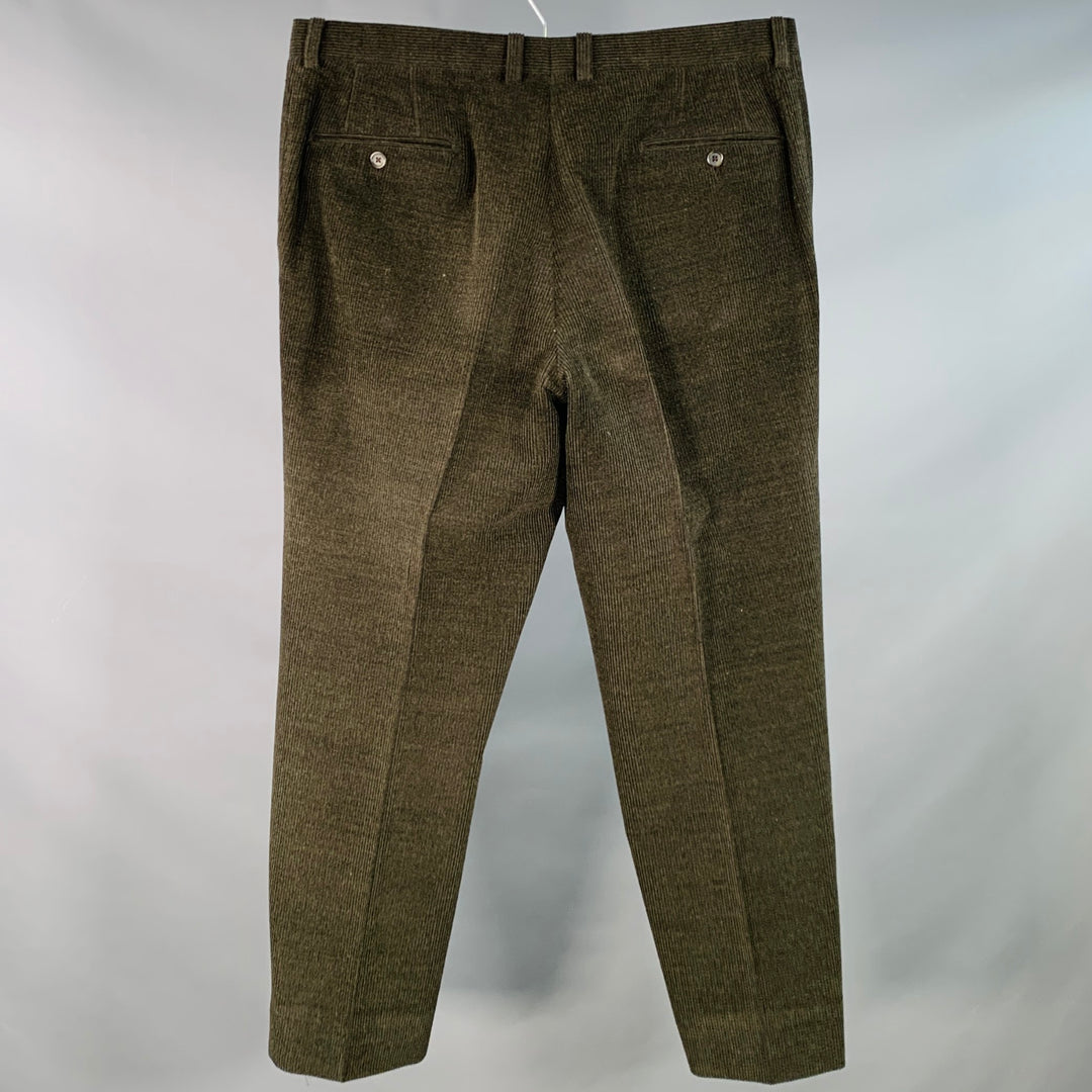 RIVIERA Size 38 Green Olive Corduroy Merino Wool Tapered Casual Pants