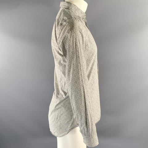 JIL SANDER Size S Grey Black Geometric Pointed Collar Long Sleeve Shirt
