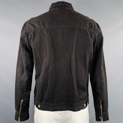 JOHN VARVATOS * U.S.A. Size L Black Cotton Linen Trucker Jacket