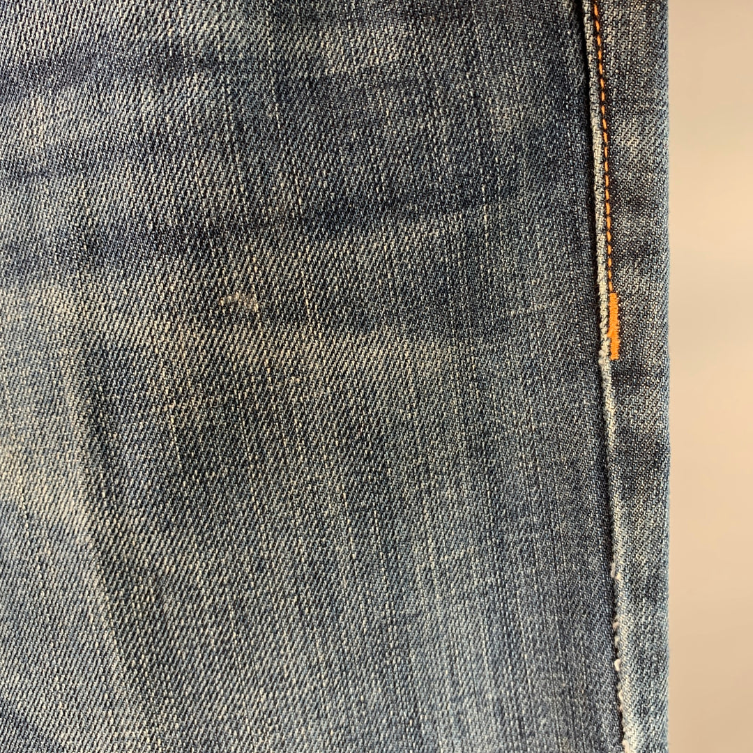 LANVIN Size 34 Blue Twill Cotton Straight Contrast Stitch Zip Fly Jeans