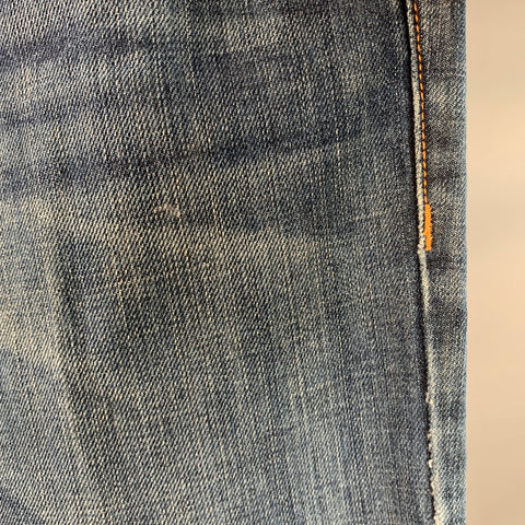 LANVIN Size 34 Blue Twill Cotton Straight Contrast Stitch Zip Fly Jeans