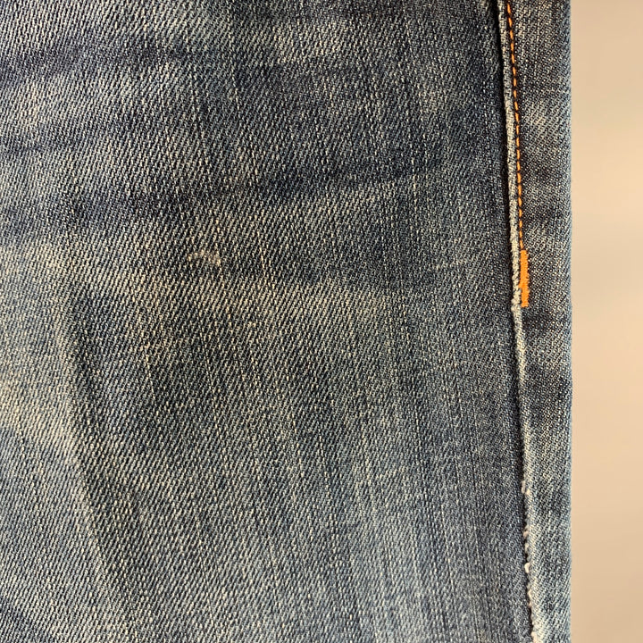 LANVIN Size 34 Blue Twill Cotton Straight Contrast Stitch Zip Fly Jeans