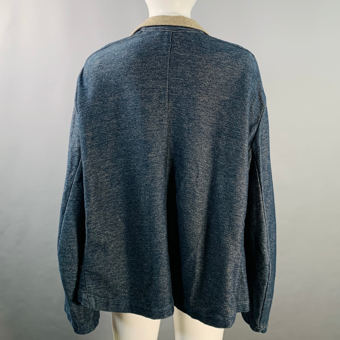 KAPITAL Size XS Indigo Tan Cotton Twill Double Breasted Peak Lapel Jacket