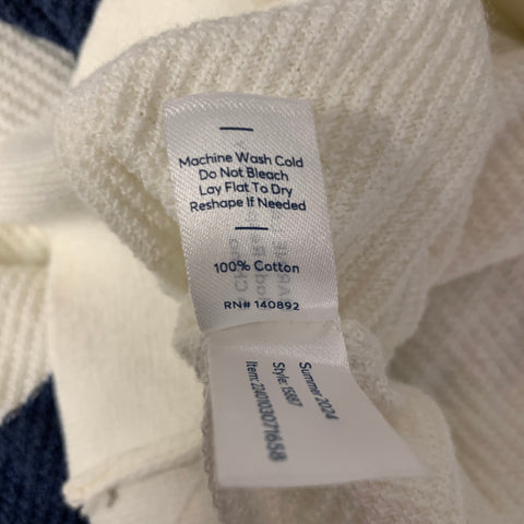 MARINE LAYER Size L Navy White Blue Color Block Stripe Cotton Polo