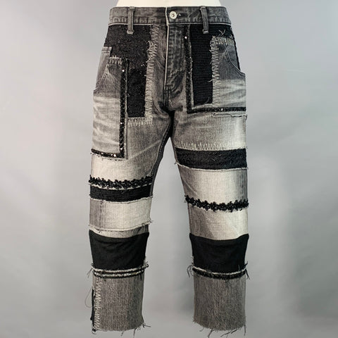 JUNYA WATANABE Size M Black Grey Selvedge Denim Patchwork Distressed Jeans