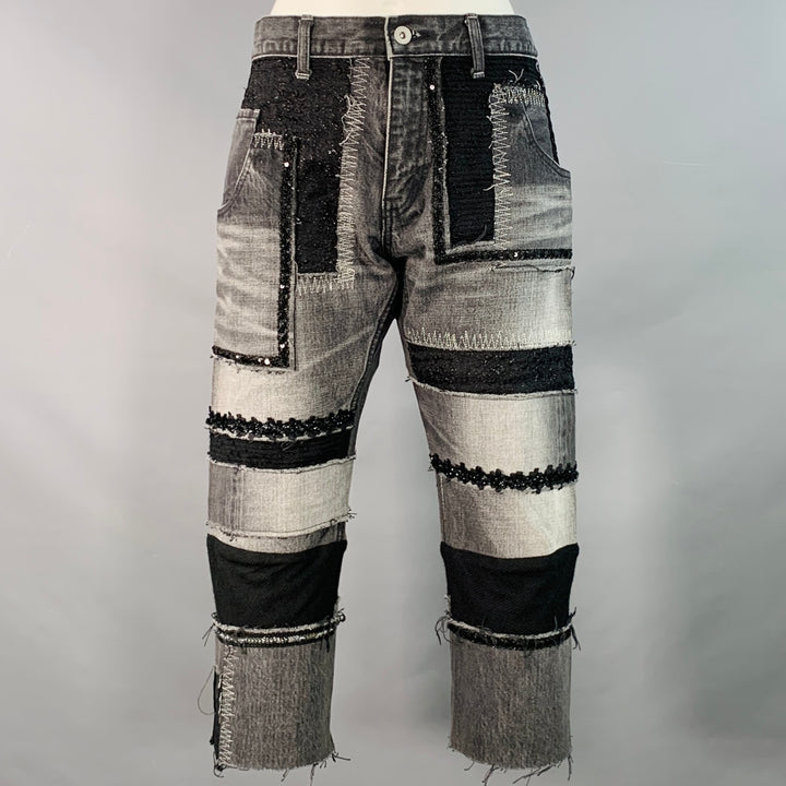 JUNYA WATANABE Size M Black Grey Selvedge Denim Patchwork Distressed Jeans
