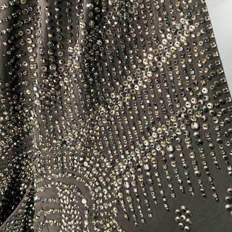 KAUFMAN FRANCO Size 2 Black Silver Silk Beaded Asymmetrical Vest