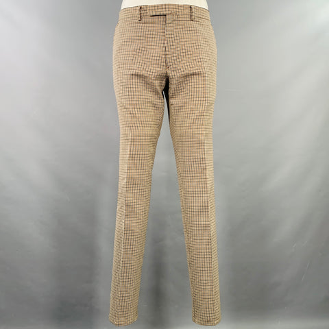 VALENTINO Taille 38 Costume en Laine à Carreaux Noirs, Blancs et Fauves avec Revers Cranté