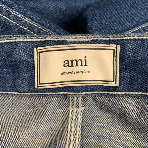 AMI by ALEXANDRE MATTIUSSI Size 32 Indigo Contrast Stitch Denim Belted Jeans