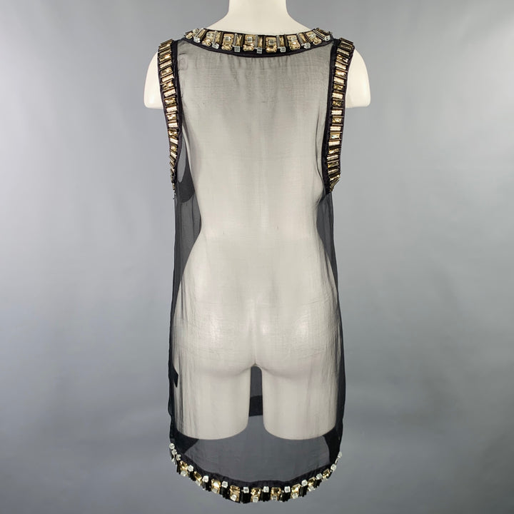 ALLSAINTS Size 8 -Josselin- Black Silver Silk Hand Beaded Shift Knee Length Dress