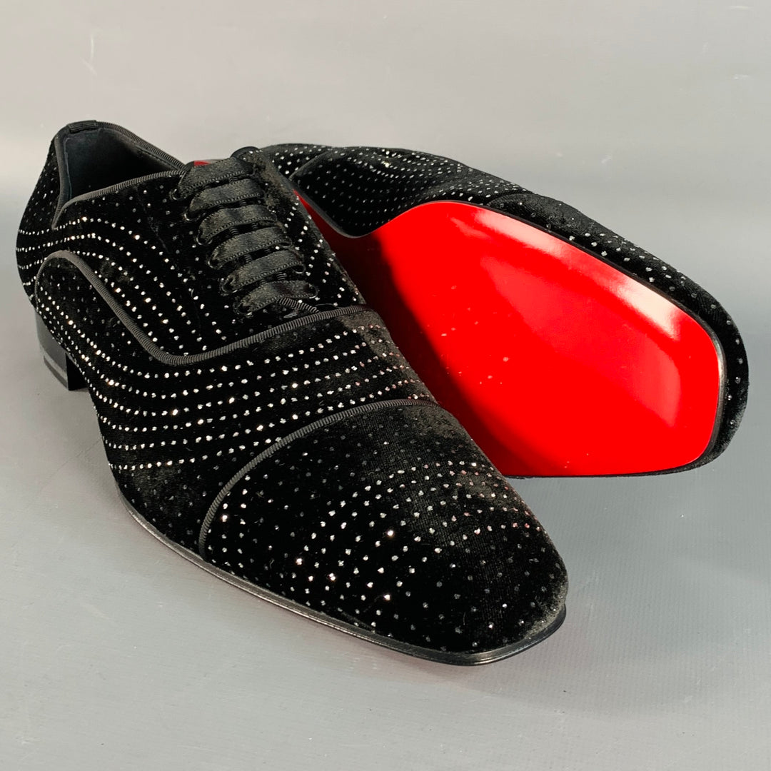 Black And Silver Dress With Red Shoes CHRISTIAN LOUBOUTIN Size 8.5 Black  Silver Metallic Velvet Cap