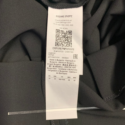 EMPORIO ARMANI Size 12 Black Polyester Blend Pleated Short Sleeve V-Neck Dress