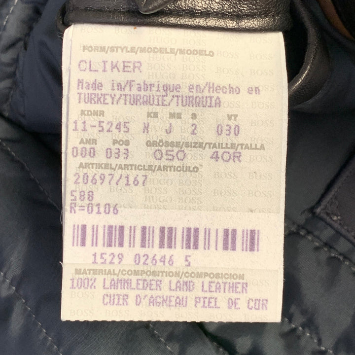 HUGO BOSS Size 40 Cliker Black Lambskin Leather Nylon Zip Up Jacket
