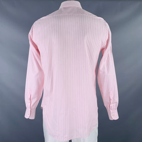 BRIONI Size L Pink Stripe Cotton Button Up Long Sleeve Shirt
