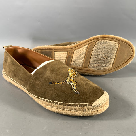 RALPH LAUREN Size 9.5 Green Tan Cheetah Suede Espadrille Loafers