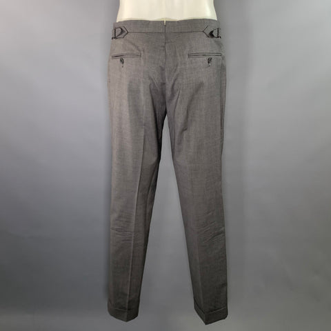 RALPH LAUREN SS2016 Chest Size 38 Grey White Pinstripe Wool Peak Lapel 31 30 Suit