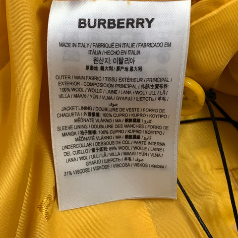 BURBERRY SS23 Size 40 Yellow Wool Double Breasted Peak Lapel Single Snap Suit