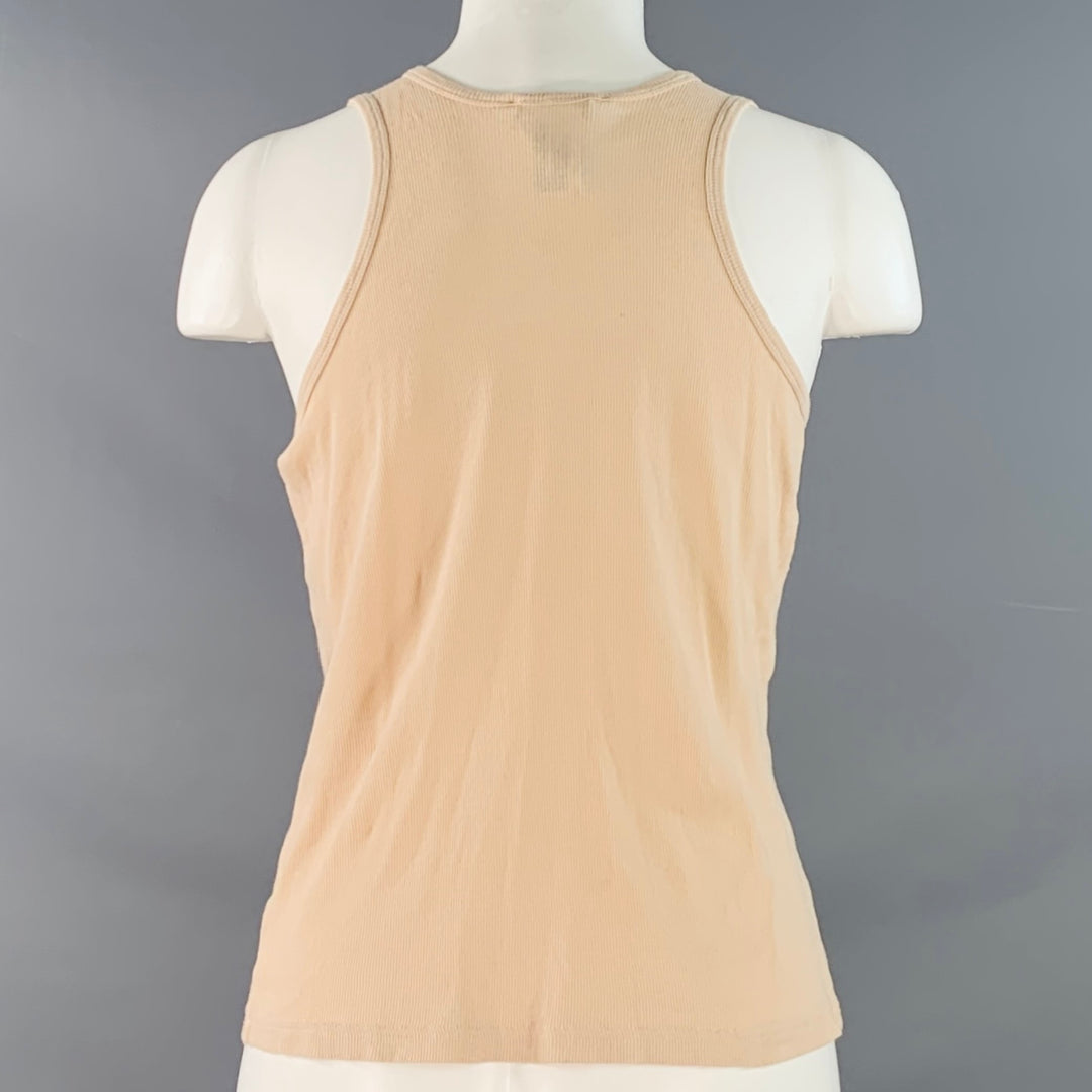 CHLOE Size M Dune Beige Cream Cotton Ribbed Bib Pleated Casual Top