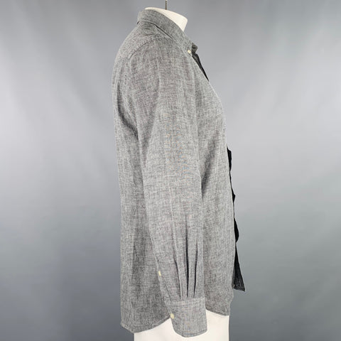 OFFICINE GENERALE Size L Grey Cotton One Pocket Long Sleeve Shirt