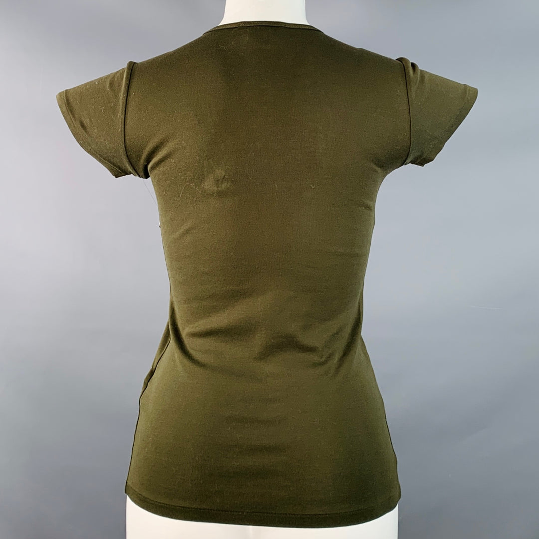 RALPH LAUREN Size S Olive Green Mercerized Cotton Crew Neck T-shirt Casual Top