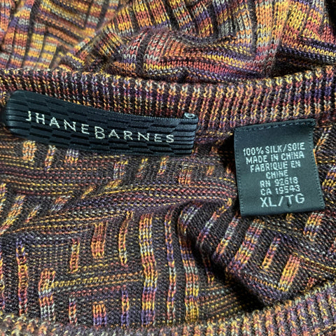 JHANE BARNES Size XL Orange Rust Woven Silk Scoop Neck Pullover