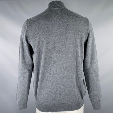 HUGO BOSS Size XL Grey Knit Merino Wool Zip Up Cardigan