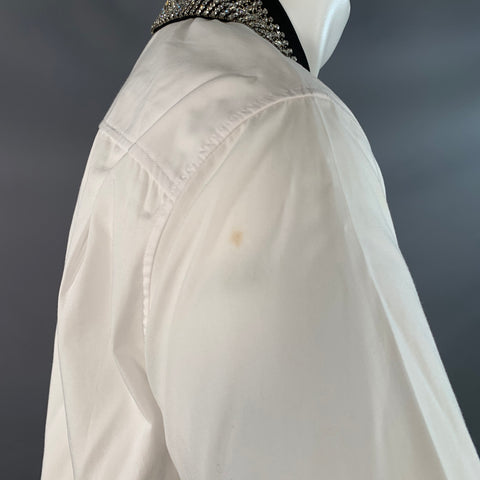 HAIDER ACKERMANN Size S White Beaded Cotton Crystals Hidden Placket Short Sleeve Shirt