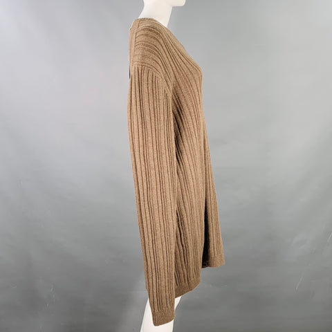 Robe longue côtelée en cachemire marron à manches longues E'LEVE"E taille M