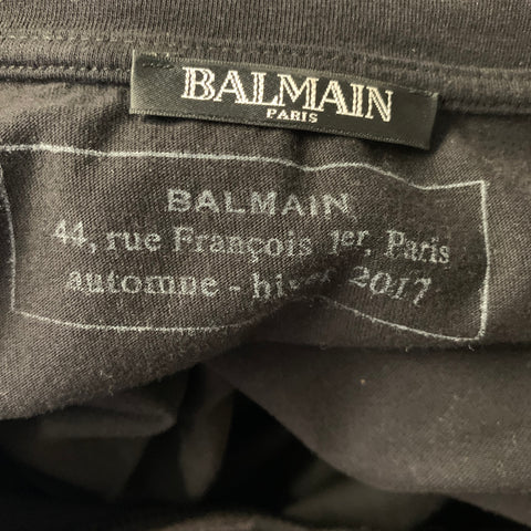 BALMAIN Size XL Black Tan Distressed Cotton T Shirt