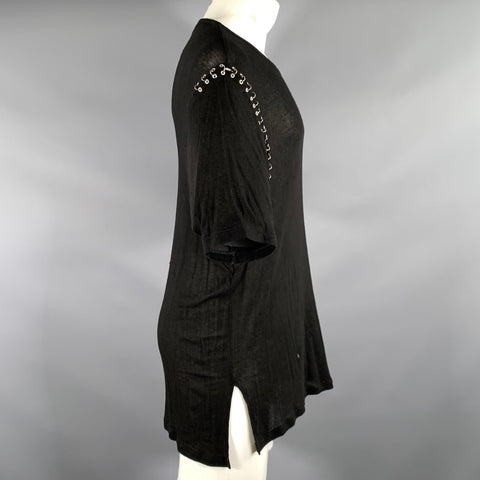 IRO Size XS Black Silver Hardware Lyocel polyurethane See Through T shirt