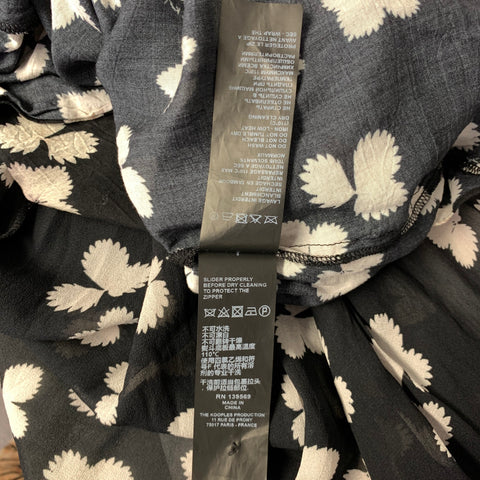 THE KOOPLES Size 1 Black White Viscose Leafs High Low Dress