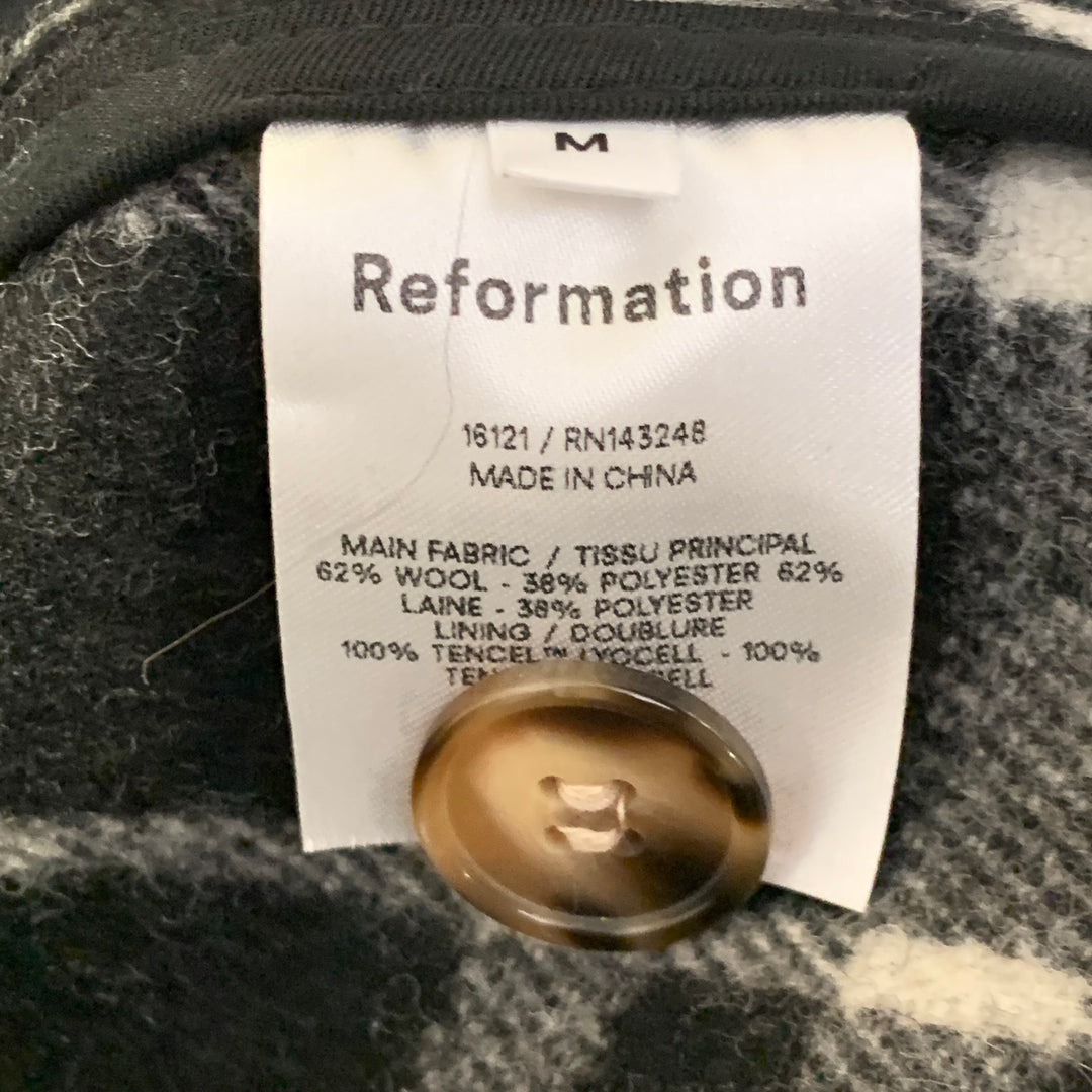 REFORMATION Size M Black White Wool Blend Plaid Shirt Jacket