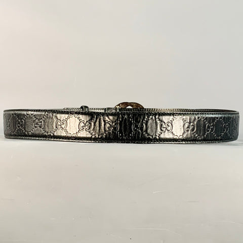 GUCCI Size 38 Guccissima Black Monogram Leather GG Buckle Belt